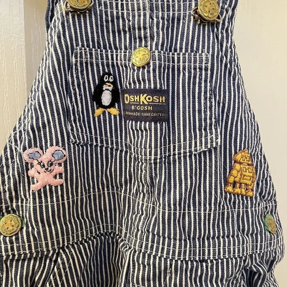 Vintage Oshkosh B'Gosh Kids Union Made Sanforized Overalls Blue Railroad Striped